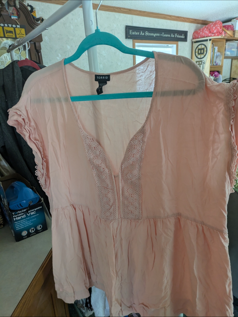 torrid Peach Lace-Trim Flutter Sleeve Peasant Top